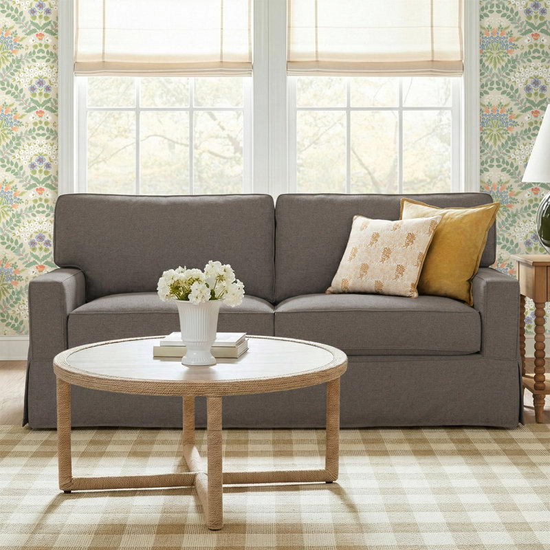 Taylor 78'' Slipcovered Sofa, Drusky Charcoal Sustain® Basketweave