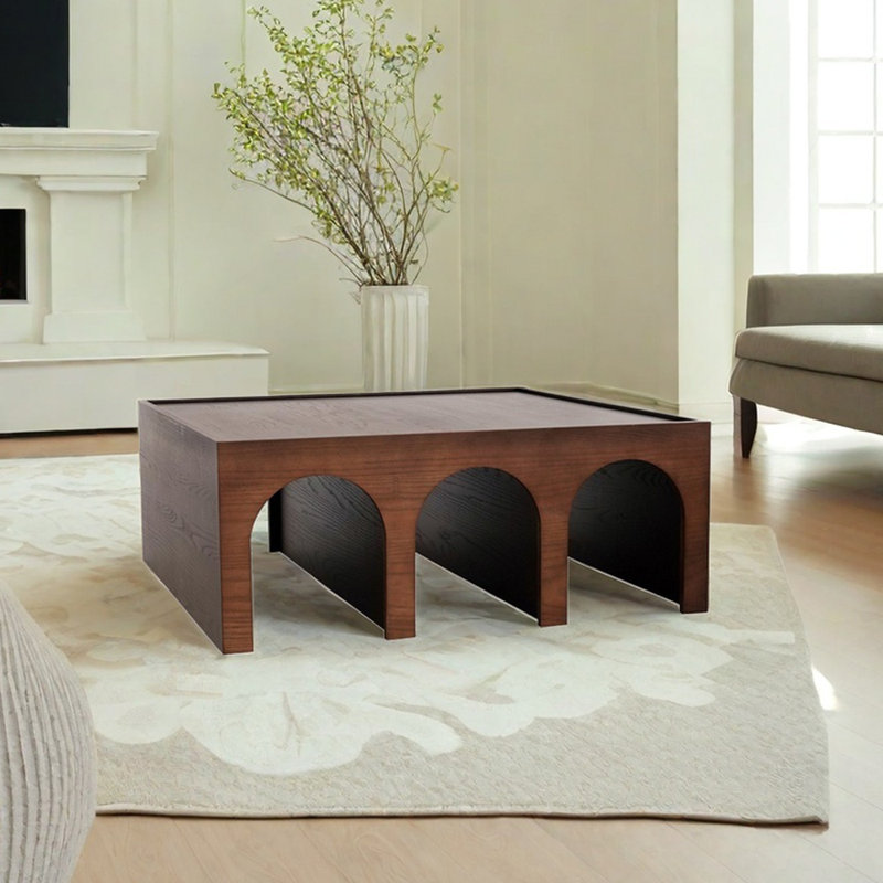 Solid Wood Coffee Table with Arch Design