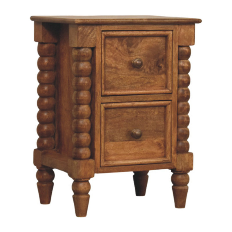 Solid Wood Barley Twist 2-Drawer Bedside, 40*30*55 cm, Solid Wood, 1 Piece, Nightstand, Brown, Barley Twist Design