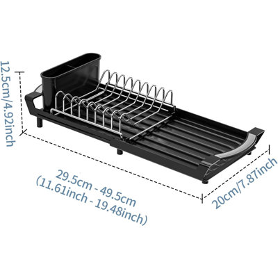 Expandable Dish Drying Rack For Sink Or Countertop – Compact Stainless Steel Dish Drainer With Removable Utensil Holder, Rustproof Plate Rack For Small Kitchen Spaces, Black