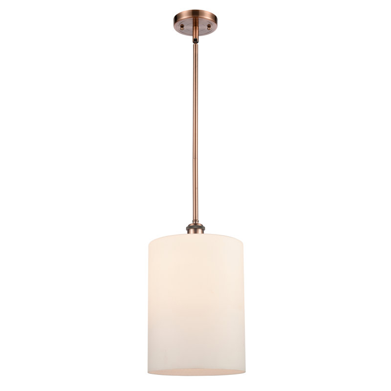 Luminaire suspendu cylindrique à 1 lumière Leilani, Blanc mat, Ampoule non incluse, Cuivre antique