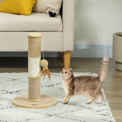 Cat Scratching Post with Jute Sisal Rope Toy Ball 47cm Tall Brown