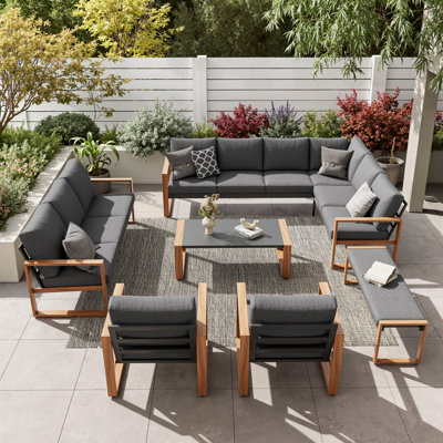 Arunas 6-piece Outdoor Conversation Furniture Set Seating Group with Wood Pattern and Cushions