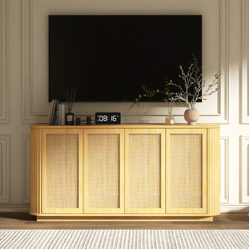 64" Modern Rattan TV Stand With Shelves