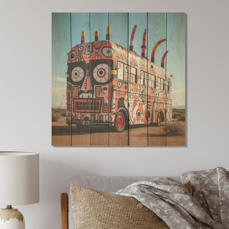 Bus psychédélique mexicain - fruits sur bois, H 30 po x l 30 po