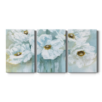 Bouquet de coquelicots blancs - Toile tendue avec châssis de qualité supérieure - Prêt à être accroché