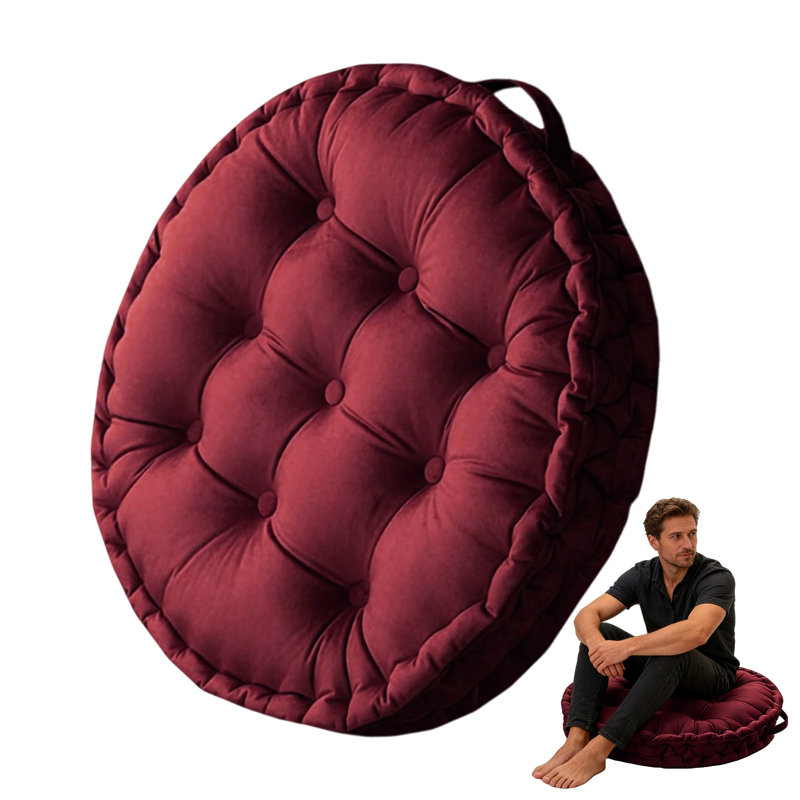 23.6" Round Solid Meditation Cushion, Thick Floor Pillow for Yoga & Tatami, Red