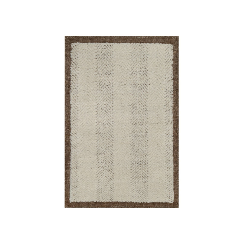 2 pi 1 po x 3 pi blanc d'hiver, moderne, noué à la main, motif à rayures verticales, tissage à plat, ton sur ton, texturé, laine naturelle non teinte, tapis, échantillon, tapis oriental