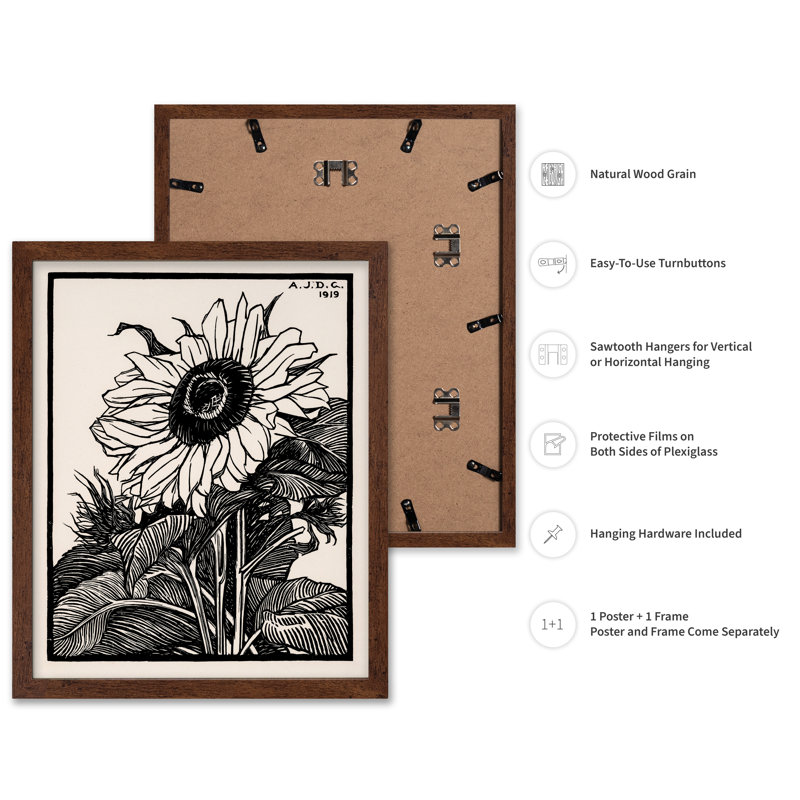 Julie De Graag - Tournesol, Affiche, 08"H x 10"W, Encadrement brun