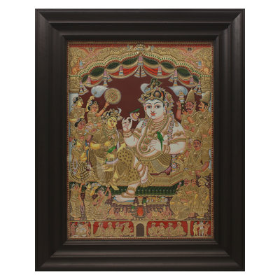 Darbar Krishna | Couleurs traditionnelles avec or 24 carats | Avec cadre