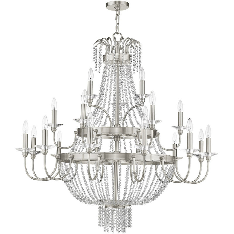 Lustre style chandelier 21 lumières Jarielys, Nickel brossé