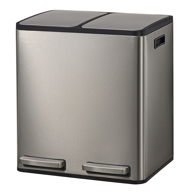 41.8×35.3×45.5cm Stainless Steel Step On Multi-Compartment Rubbish & Recycling Bin - 30L