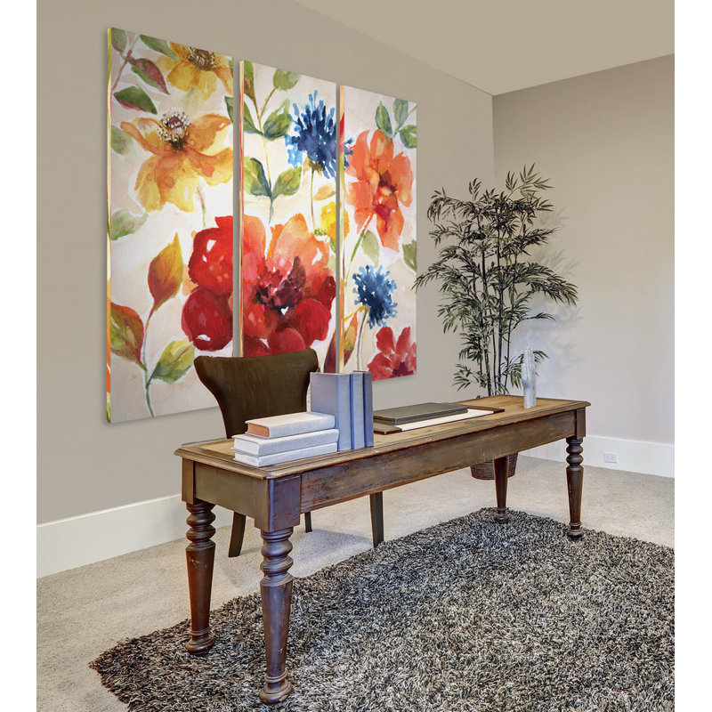 " Jardin Rouge " 3 - Pieces, 24" H x 36" W x 1.5" D