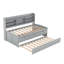 Lit capitaine gris en bois simple avec étagères à livres intégrées, rangement à 3 tiroirs et lit gigogne simple dans des bibliothèques intégrées, grands tiroirs-1012780092-1012780090