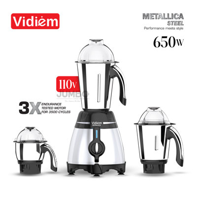Bocaux en acier inoxydable 650W / 110V de Vidiem Metallica - Mélangeur indien avec, moulin à épices et à café pour utilisation au Canada / aux États-Unis