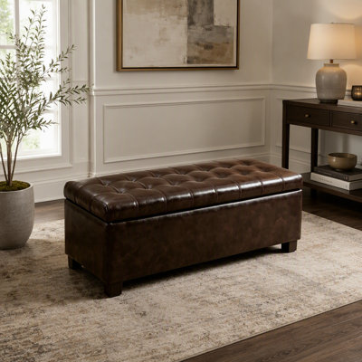 Pouf de rangement, banc de rangement, banc capitonné pour entrée ou chambre, charnières pour une ouverture facile du couvercle, pieds en bois, supporte jusqu'à 136 kg
