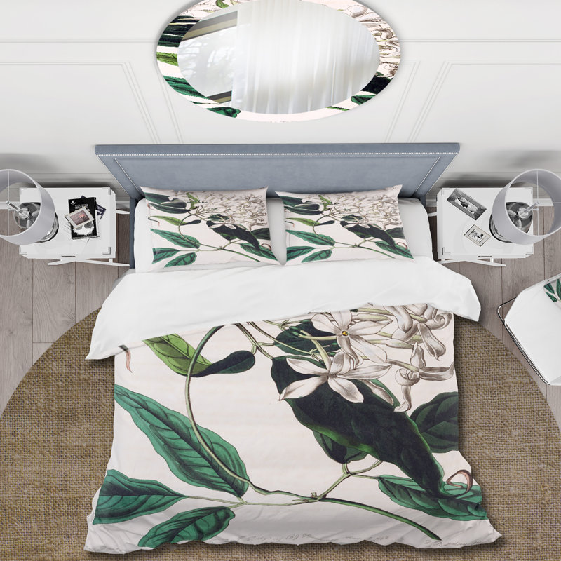 Green/White Microfiber Duvet Cover Set, King Duvet Cover + 2 King Shams