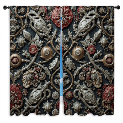 Ornate Baroque Embellishments Window Curtains Baroque Sheer & Room Darkening - 2 Panels