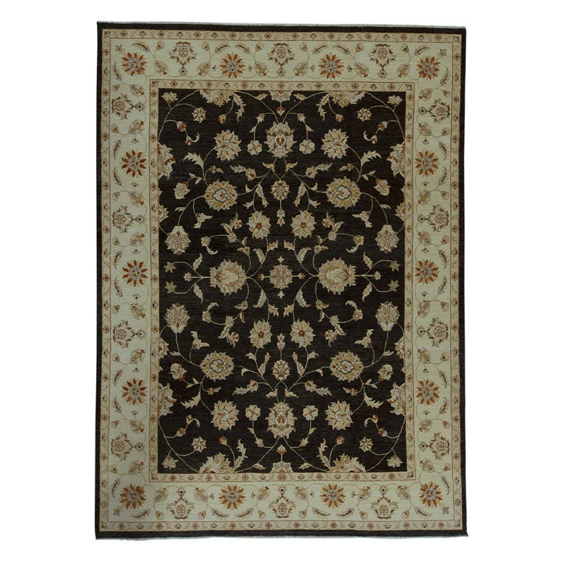 Tapis unique vert clair / noir / ivoire noué à la main de haute qualité