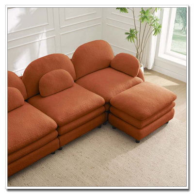 Teddy Fabric Cloud Sofa,Curved Backrest and Armrest with Curved Lumbar Pillows