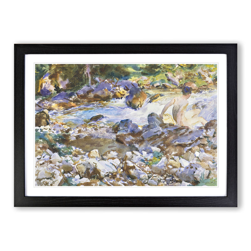 Mountain Stream by John Singer Sargent - Picture Frame Painting, Black Framed, 27cm H x 36cm W x 2cm D