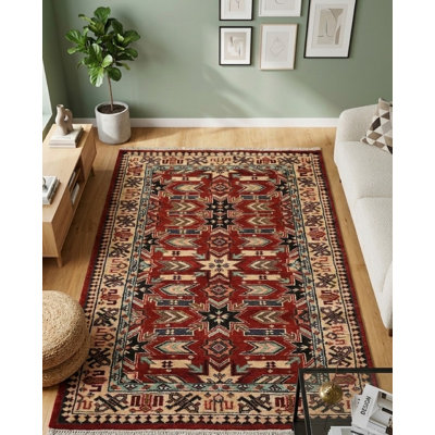 Red | Cream 100% Silk & Wool Handmade Afghan Oriental Indoor Area Rug Hand Knotted Rectangle