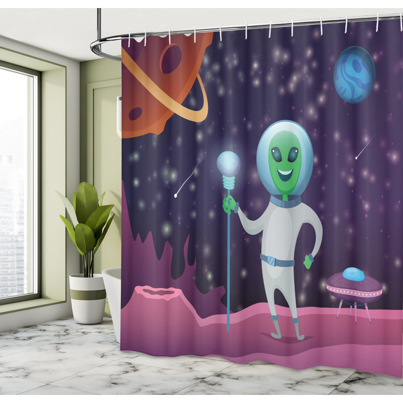 East Urban Home Alien Shower Curtain Cosmic Space Funny Character, 75"H x 69"W