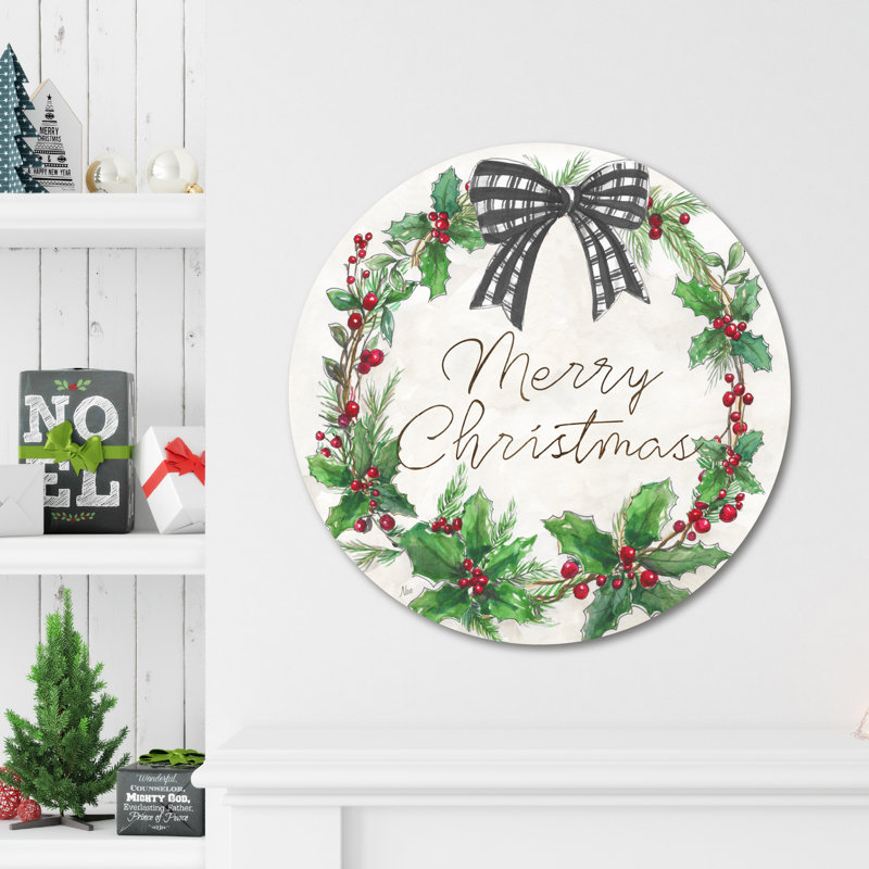 Couronne décorative en bois 12 po x 12 po Merry Christmas, L 12 po x H 12 po