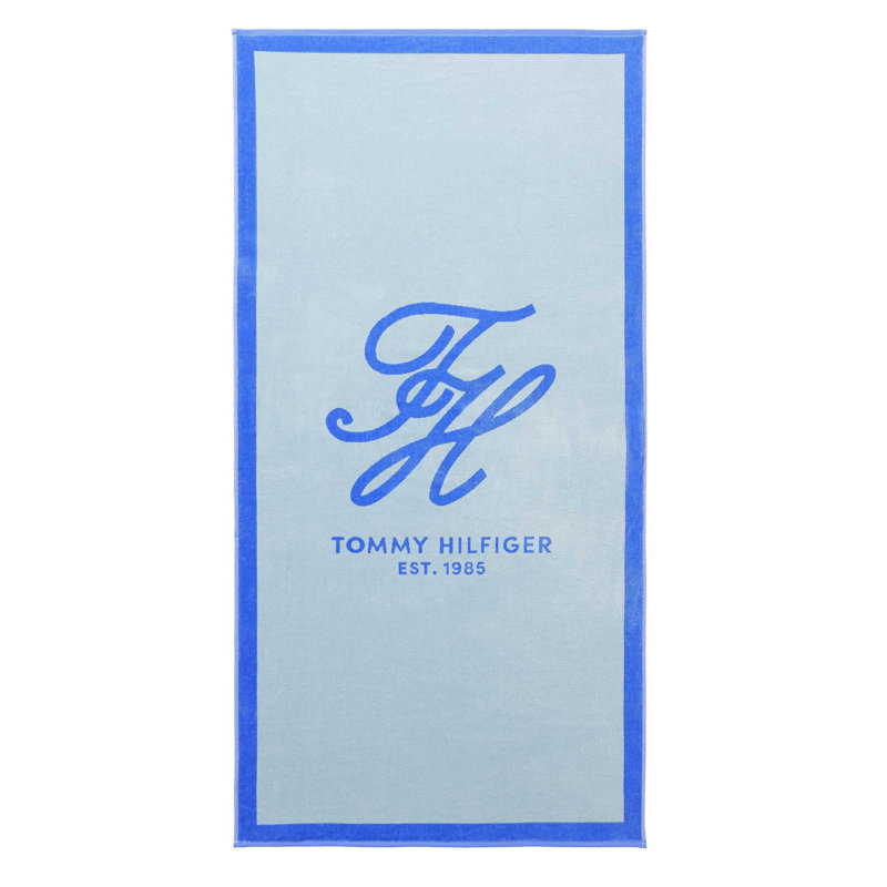 Tommy Hilfiger Colorblock Monogram Light Blue Cotton Beach Towel, Colorblock Monogram Light Blue