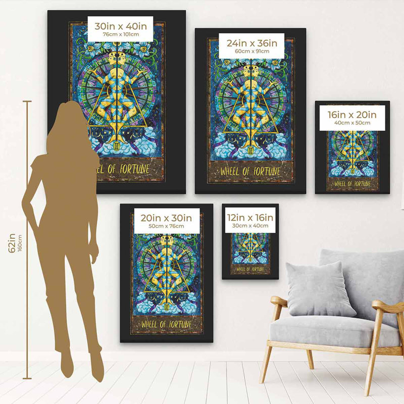 «Walebridge Blue Tarot Card Wheel of Fortune», impression sur toile, Cadre blanc, H 30 po x l 20 po