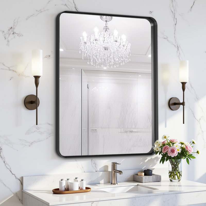 Aluminum Alloy Framed French Cleat Mounted Wall Decor Bathroom Vanity Mirror, 22'' x 30'' , Black