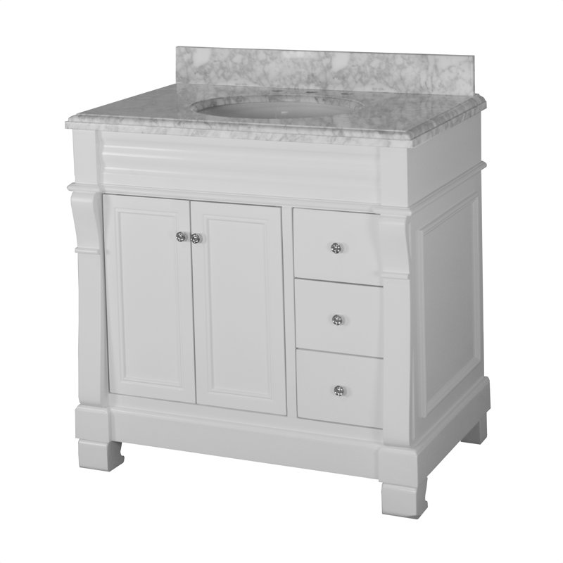 Ensemble de meuble-lavabo simple pour la salle de bain Flo, Blanc, Marbre