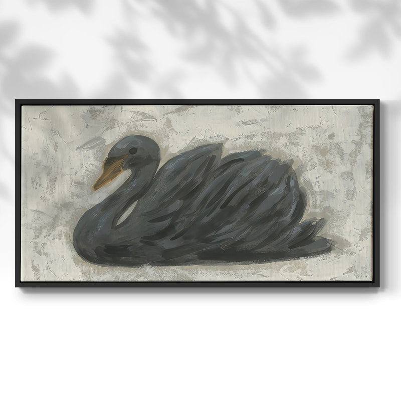 Cygne blanc / cygne noir I - Toile tendue avec châssis tendue, prête à accrocher, H 25 po x l 49 po, Noir