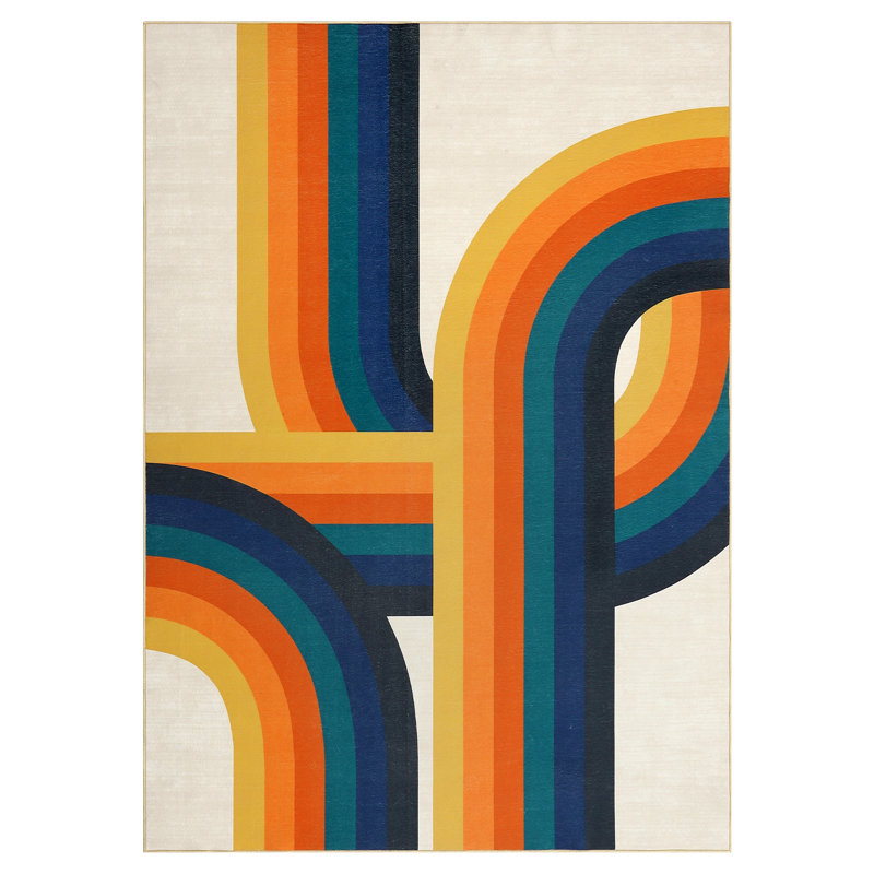 Moderen Machine Washable Rug with Rubber Backing for Living Room Abstract Non-Slip Area Rug Indoor Carpet Non-Shedding Rug for Bedroom Dining Room Hallway Kitchen Office Playroom Nursery