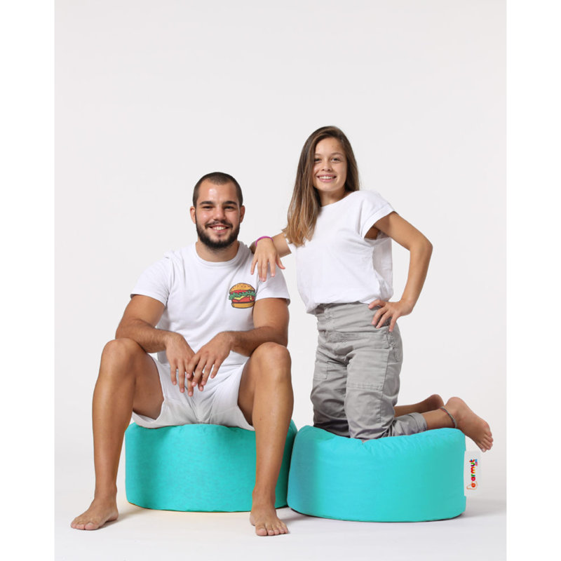 Turquoise Garden Pouffe, 21.7 in Diameter x 11.8 in Height | 100% Polyester, Waterproof, 100% Original Bead Styrofoam | Modern Solid Color Design with Hidden Zipper System | Perfect for Outdoor Entertainment & Relaxation