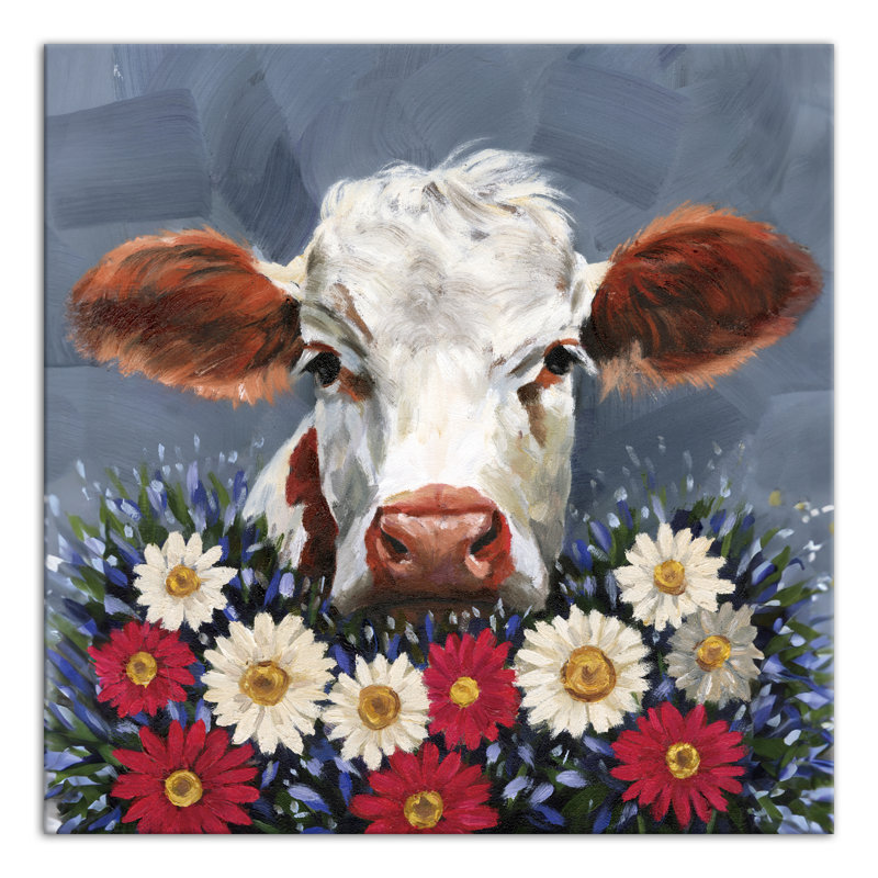 «Patriotic Florals Cow I», reproduction sur toile