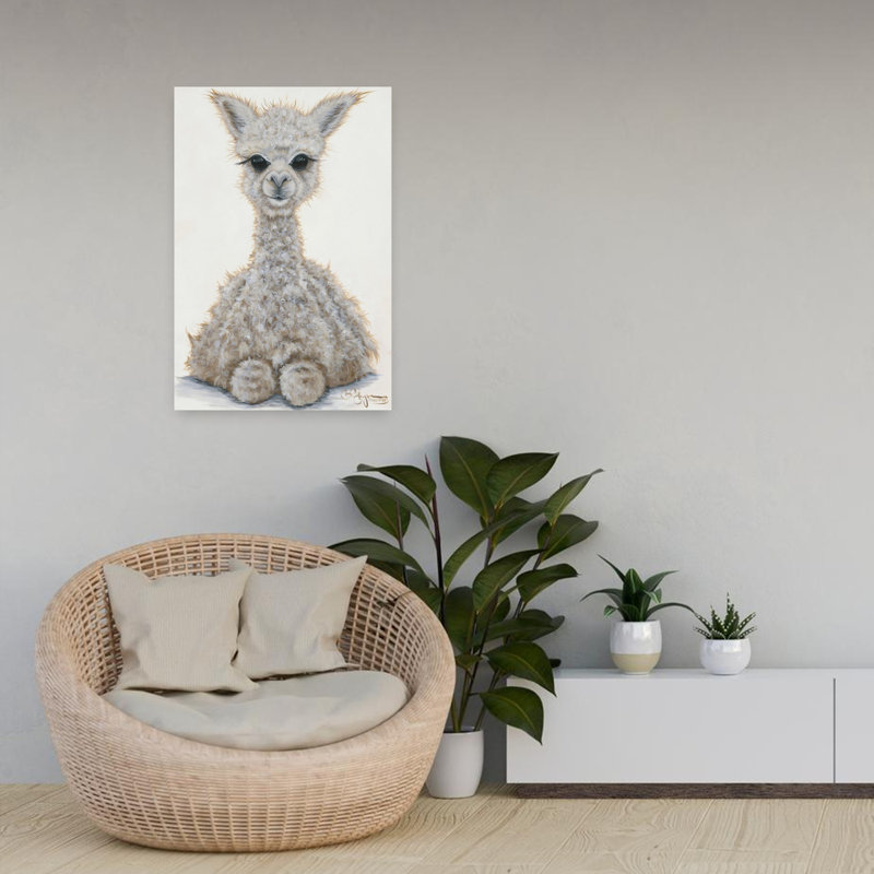 Bébé alpaga fantaisiste, art floral printanier contemporain, H 24 po x l 16 po