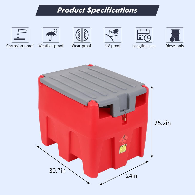 Réservoir de carburant 58 gallons avec pompe de transfert électrique 12V, Rouge / gris