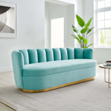 Channel Tufted Performance Velvet Sofa In Dusty Rose