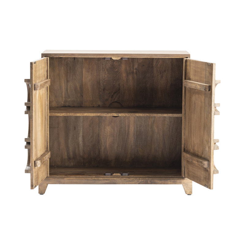 36 in. W Brown Solid Wood Two Door Storage Media Credenza Sideboard