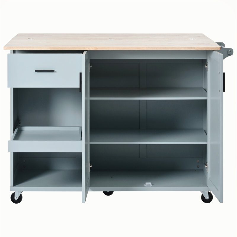 Versatile Rolling Kitchen Island with Foldable Top and Ample Storage Space, Gray Blue