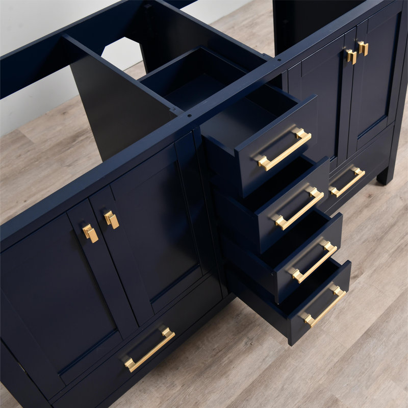 Meuble-lavabo 60 po avec lavabo double 60 po, Bleu, Or brossé