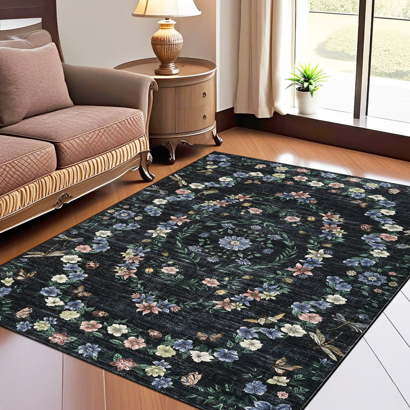 9x12 Washable Area Rug Modern Floral Rugs for Living Room Non Slip Distressed Carpet Non-Shedding Boho Floor Carpet for Bedroom Dining Room Green
