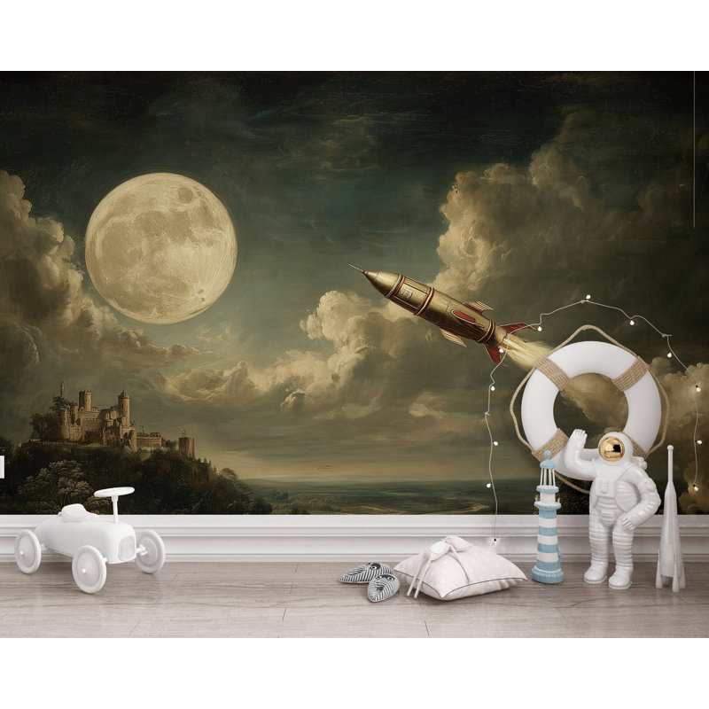 Papier peint mural de fusée lune, 100 po x 96 po, Peler et coller