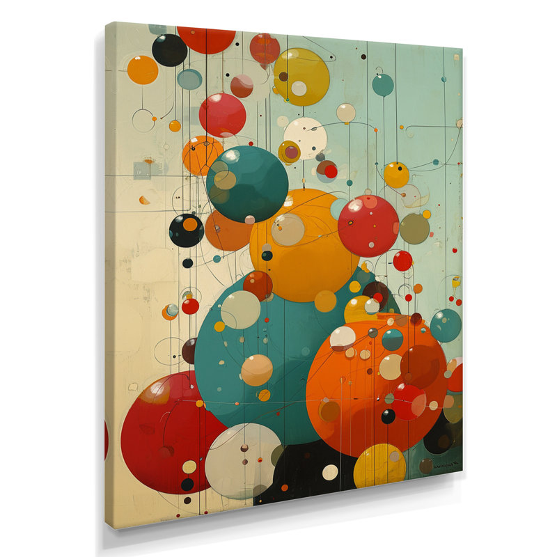 Rétro joie circulaire - salon d'art mural géométrique, H 20 po x l 12 po x P 1 po, Toile tendue
