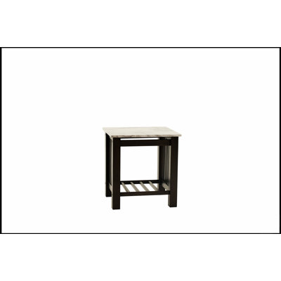 Table d'appoint moderne et contemporaine 1 pièce avec plateau en faux marbre, pieds en noyer massif vieilli et étagère de rangement ouverte pour salon