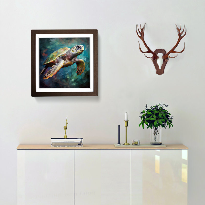Sea Turtle Cubism No.2 - Framed Print, Walnut