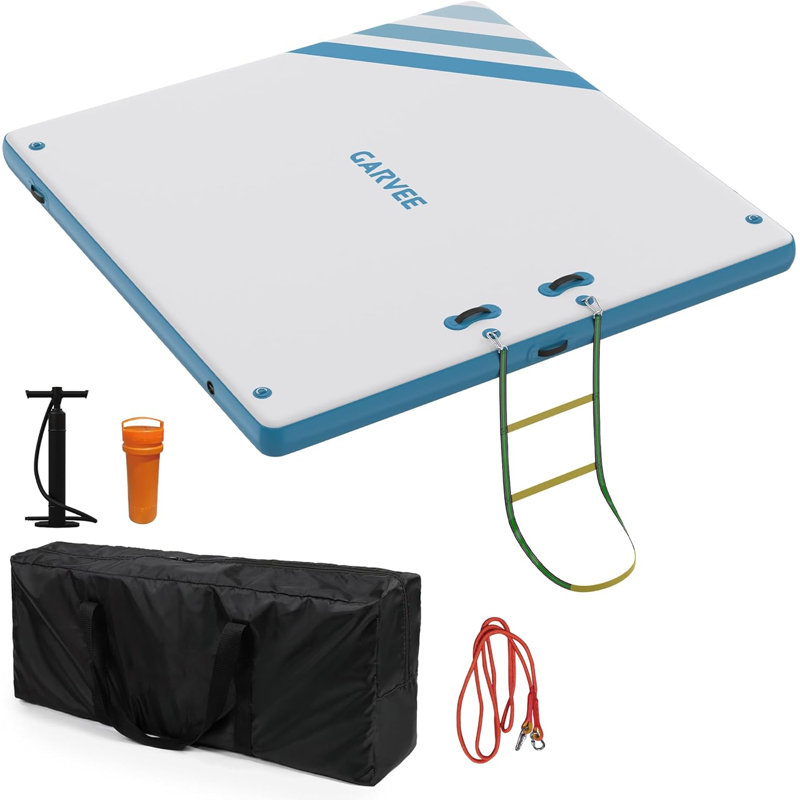 Inflatable Floating Dock Platform, Island Raft with Rope Ladder and Non-Slip Surface, Portable Air Dock with Carrying Bag for Pool, Beach, or Ocean
