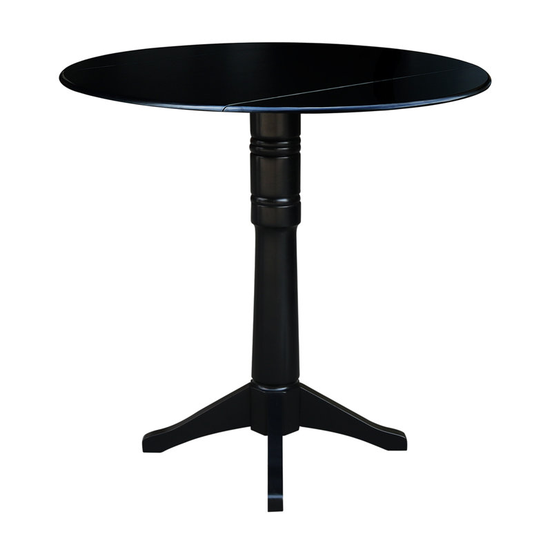 Extendable Round Solid Wood Dining Table, Black