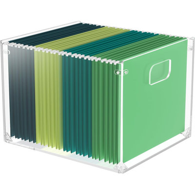 Hanging File Organizer Box, Acrylic File Folder Organizer With Handles